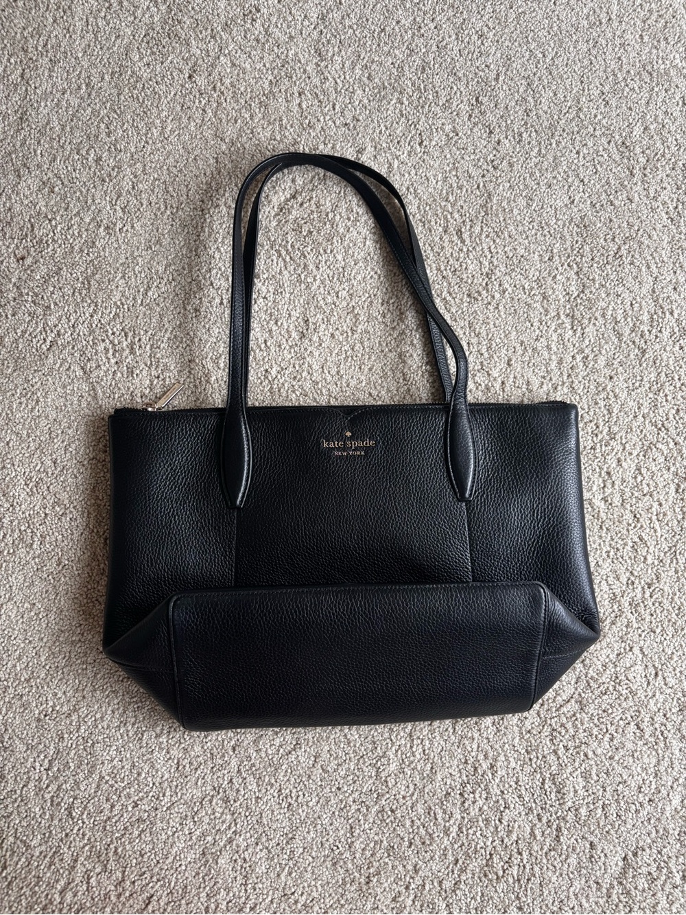 kate spade Black Pebbled Leather Tote with Gold Logo